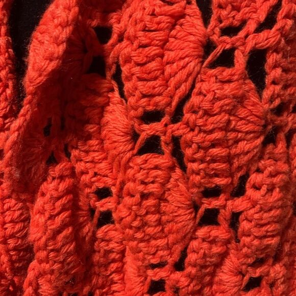 Orange Red Crochet Knit Fringe Shawl Sweater Blanket Wrap Cape One Size - Picture 5 of 7